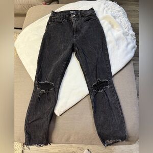 Abercrombie & Fitch Black Distressed High Rise Mom Jean
